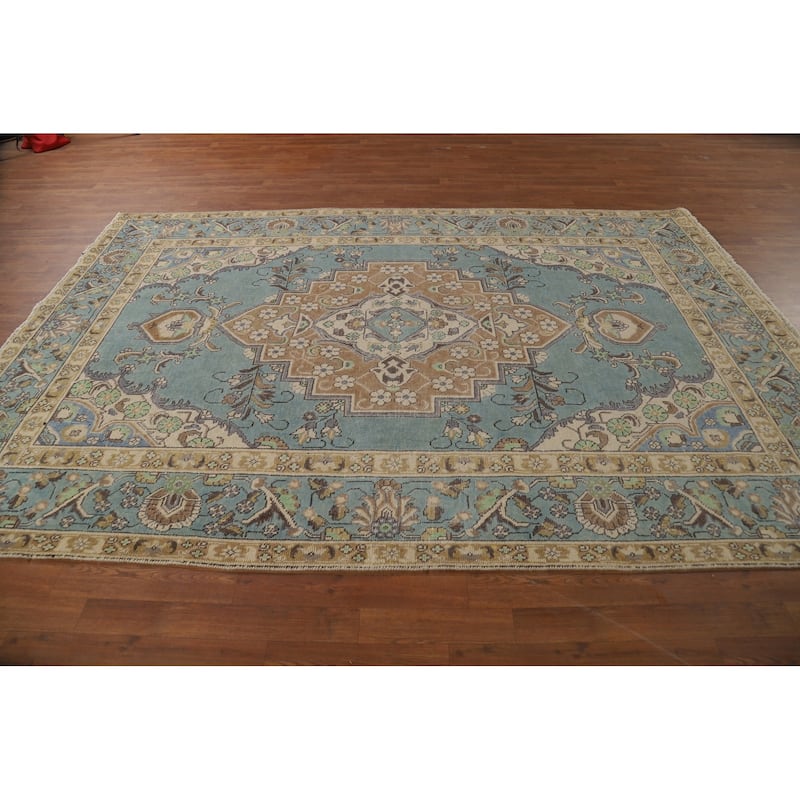 Geometric / Floral Tabriz Persian Area Rug Hand-Knotted Wool Carpet - 6'7"x 9'9"