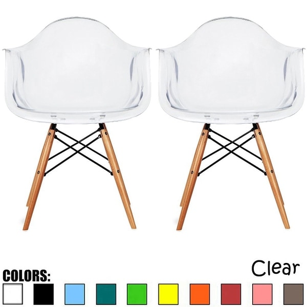Set of 2, Clear Modern Plastic Chair Armchair With Natural Wood Legs Accent Dining. Opens flyout.
