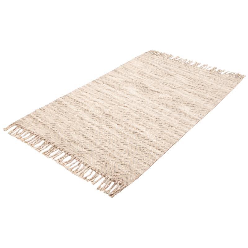 ECARPETGALLERY Braid weave Sienna Light Khaki Wool Rug - 5'0 x 8'1