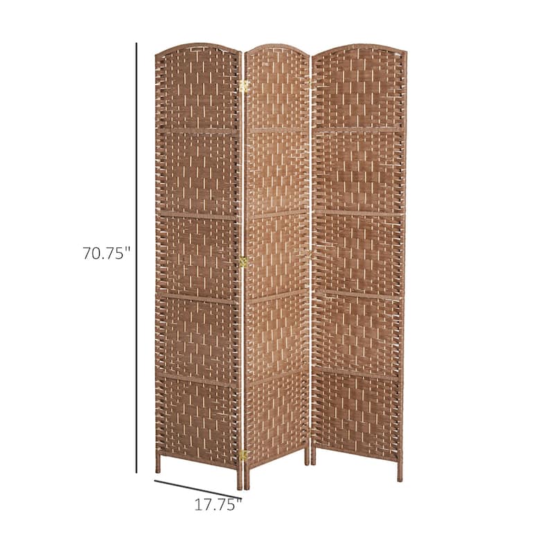 HomCom 6' Tall Wicker Weave Three Panel Room Divider Privacy Screen - Natural Blonde Wood