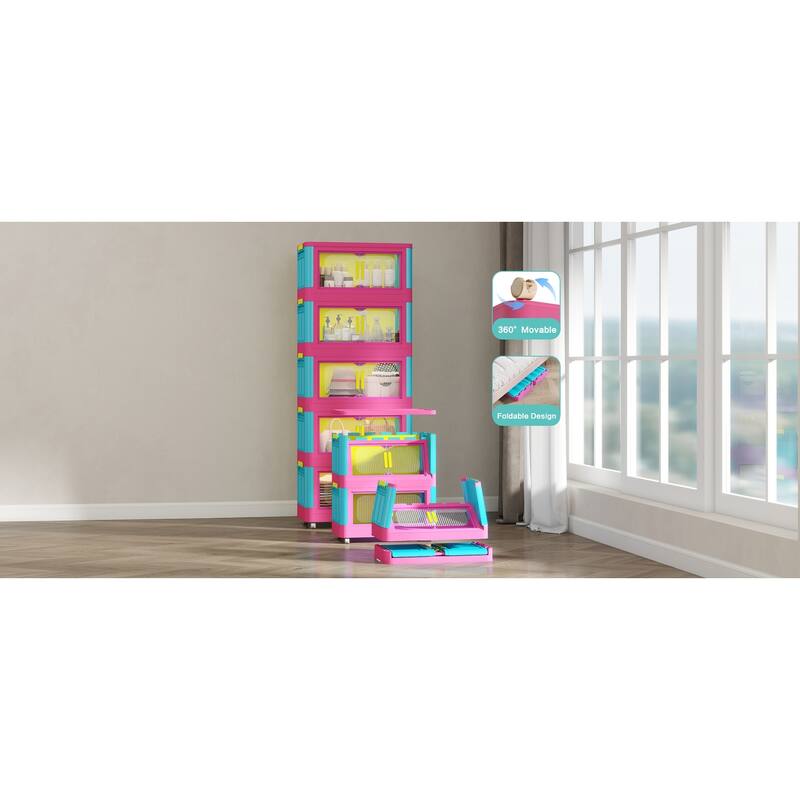 20" Side Wide Folding Storage Cabinet - Pink+Blue