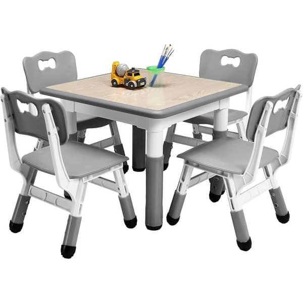slide 2 of 47, Garvee Kids Table and 4 Chairs Set, Graffiti Desktop Plastic Children Art Table, Height Adjustable Table and Chair Set Gray