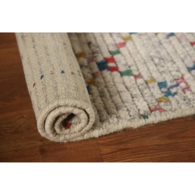 All-Over Striped Moroccan Indian Rug Hand-Knotted Wool Carpet - 2'0"x 3'0"