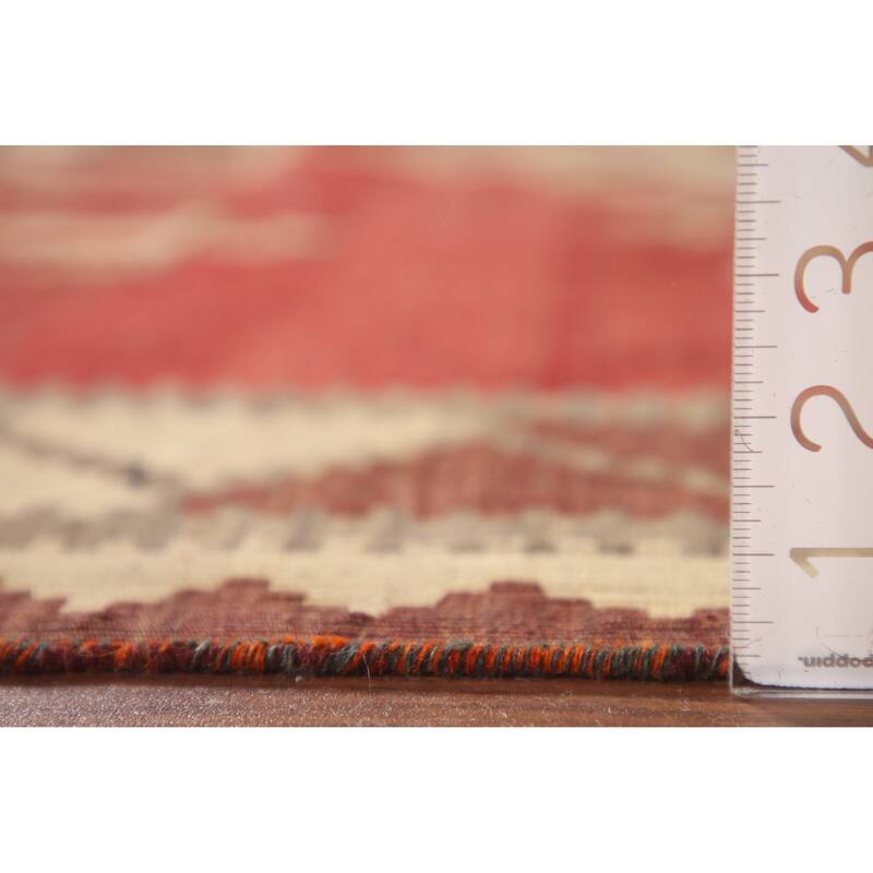Red Kilim Qashqai Persian Vintage Hand-Woven Wool Carpet - 5'11" x 9'4"