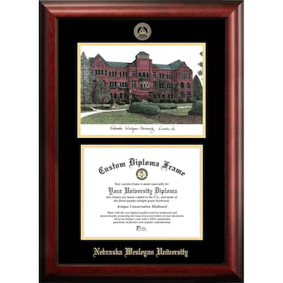 Nebraska Wesleyan University 11w x 8.5h Gold Embossed Diploma Frame with Campus Images Lithograph