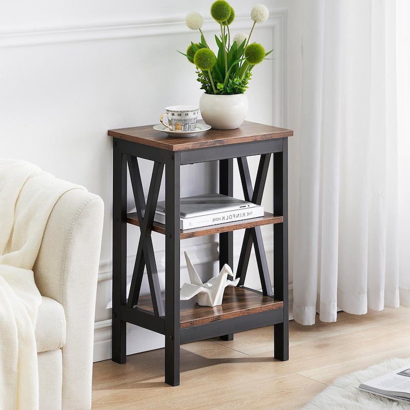 3-tier X-Shape End Table Open Storage Rack Can Be Used as End Table Nightstand for Living Room Bedroom Entrance
