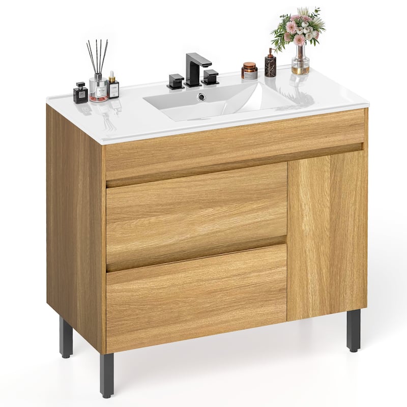 Moasis 36" Freestanding Single Bathroom Vanity with Ceramic Basin