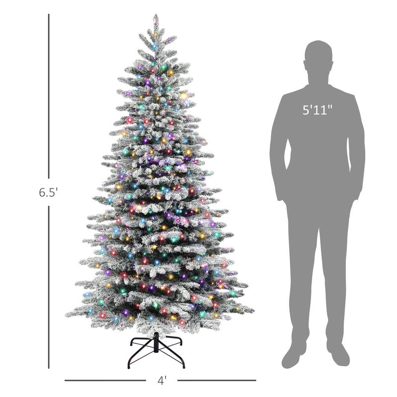 Green Plastic Steel Snow-Flocked LED Christmas Tree with Remote - 48" Dia. x 78" H