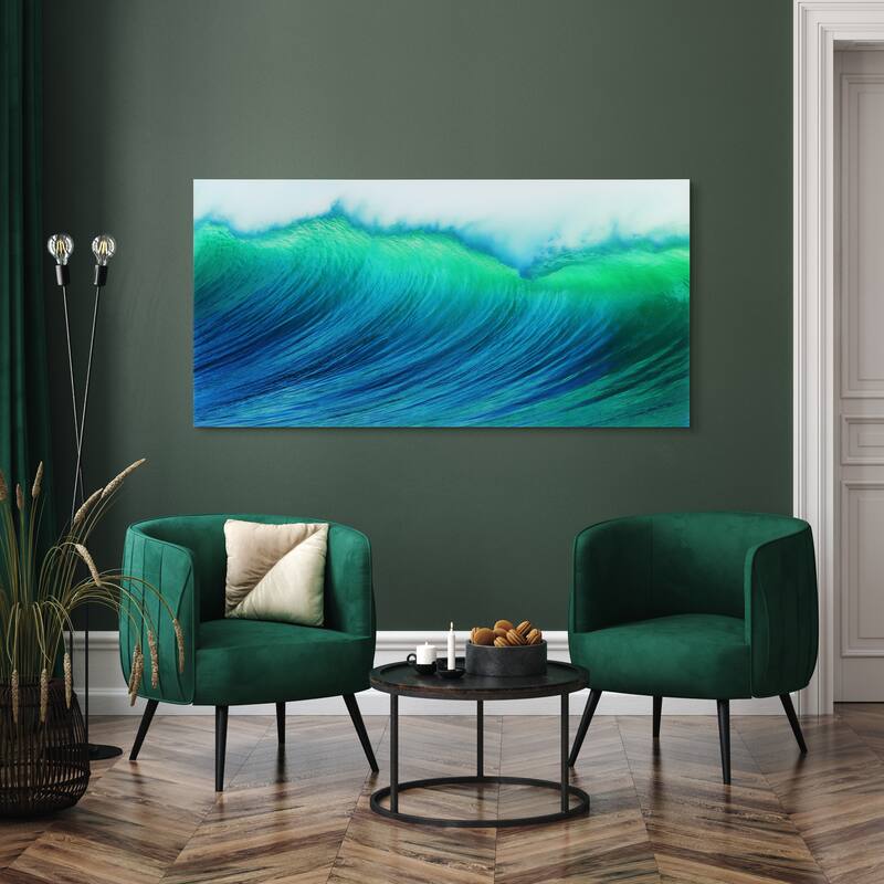 "Blue Wave" Frameless Free Floating Tempered Art Glass Wall Art