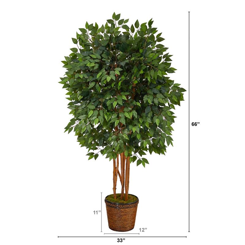 Artificial Ficus Tree 5.5Ft with Planter - Indoor Faux Weeping Fig Tree - Home Decor Accent - Green - 41-50 Inches
