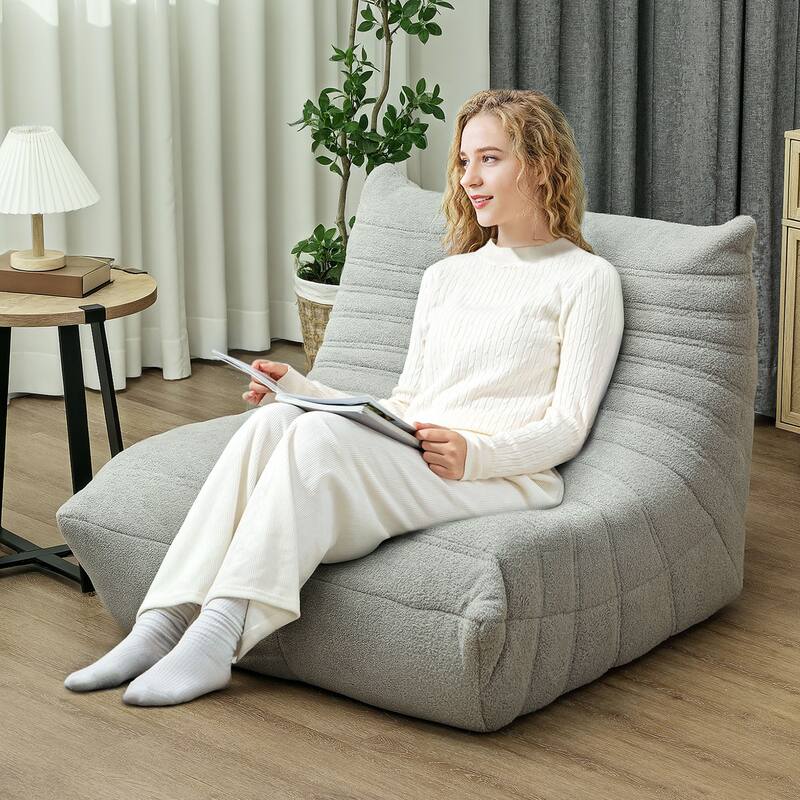 HOMCOM Bean Bag Chair for Adults, Giant Fireside Chair Lazy Sofa, Bean Bag Sofa with High Density Comfortable Foam - Light Gray