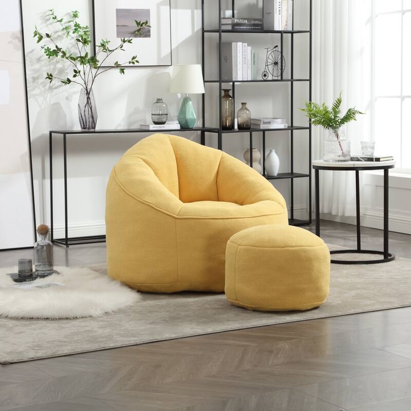 Roomfitters Bedding Bean Bag Sofa Chair - High Pressure Foam Bean Bag Chair for Adults with Padded Foam Padding and Footrest - Yellow