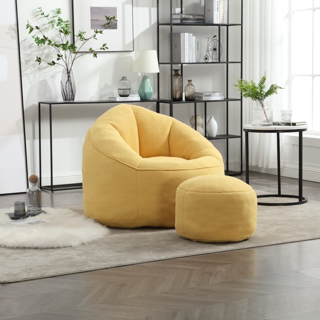 Yellow 40" Microfiber Accent Chair with Ottoman
