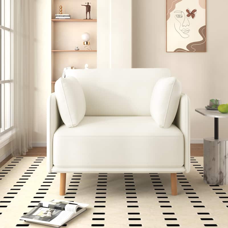 Modern 39.17" Upholstered Accent Chair with Wood Legs and Pillow for Living Room