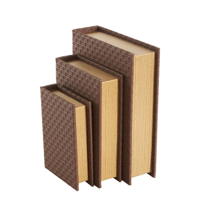Faux Leather Book Shaped Decorative Box - Set of 3 Brown, Cream, Black, Copper - Roche River Decor