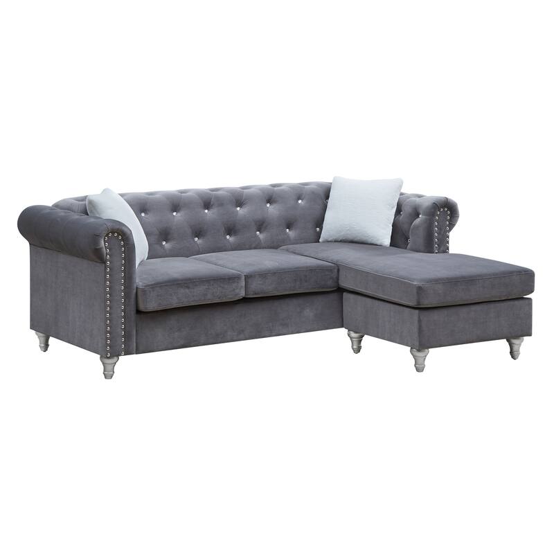 Raisa Microsuede Velvet Tufted Sofa with Chaise