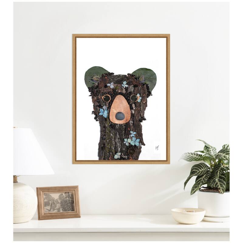 Kate and Laurel Black Bear by Madeline Jeppesen Framed Canvas Wall Art Print