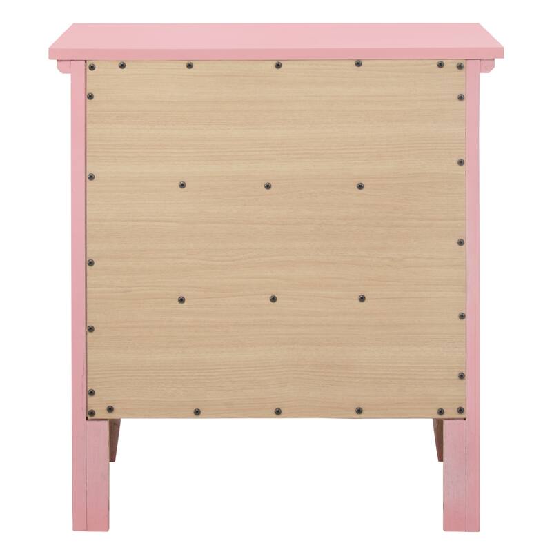 3-Drawer Pink Nightstand with English Dovetail Drawers, 26 Inch Real Wood Veneers Bedroom Bedside Table