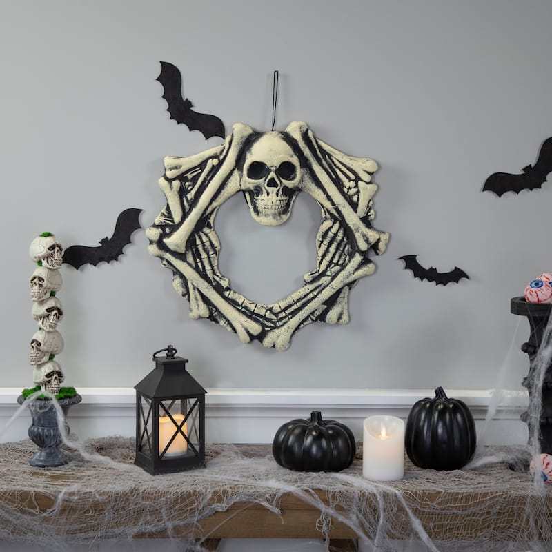 Skull Head and Bones Halloween Wreath - 18" - Unlit