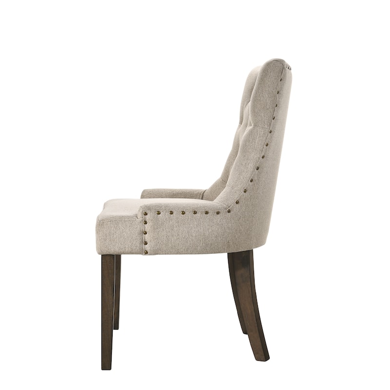 Farren Beige Fabric & Weathered Oak Finish Side Chair (Set of 2)