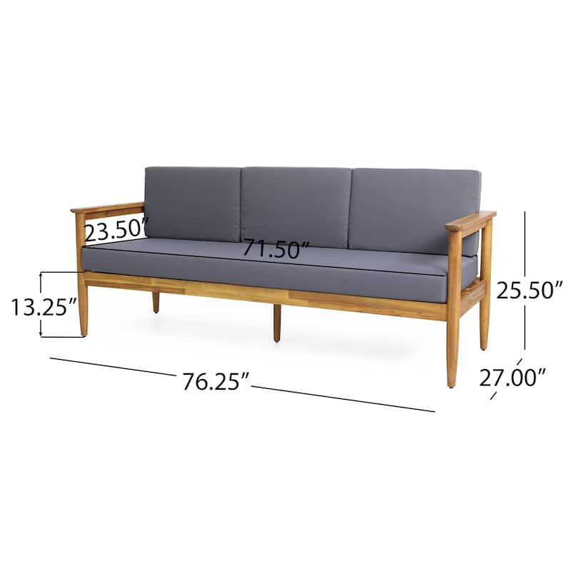 Roomfitters Mid-Century Acacia Wood 3-Seater Sofa with Cushions, Outdoor Patio Lounge, Gray
