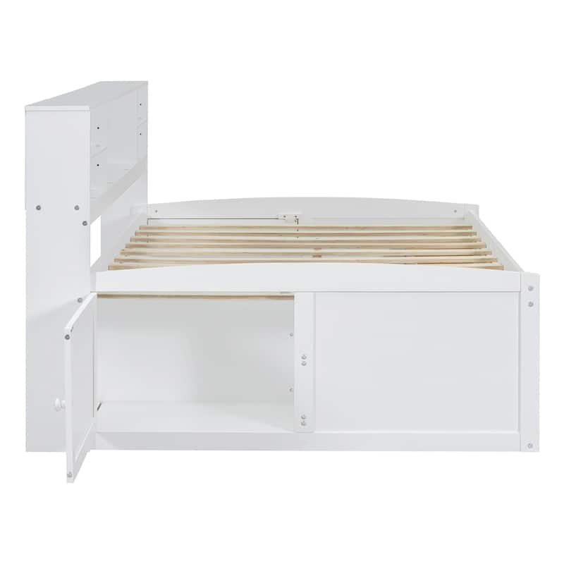 Merax Full Size Wood Daybed with Cabinets, Shelves and 4 Drawers