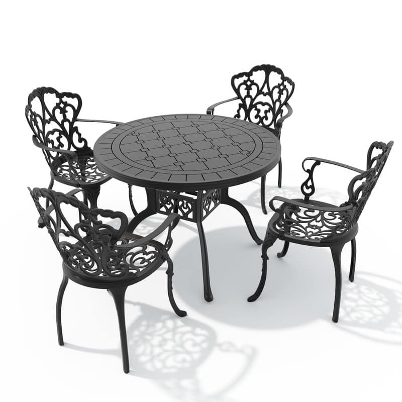 3/5 Piece Cast Aluminum Outdoor Dining Set with 39.37 in. Round Table and Seat Cushions