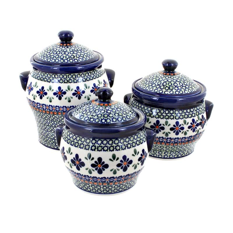 Blue Rose Polish Pottery 1300 Zaklady Canister Set - Mosaic Flower