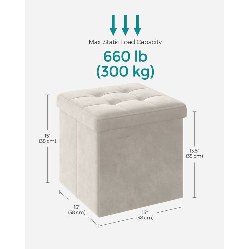 Velvet Foldable Storage Ottoman with Padded Seat and Hidden Compartment for Living Room or Entryway