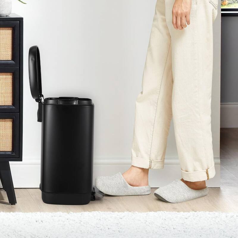 12 Litre Stainless Steel Kitchen Waste Bin, White - Black