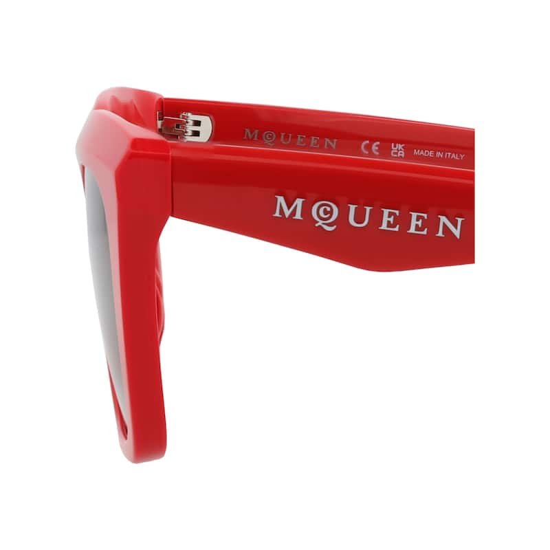 Alexander McQueen Square-Frame Recycled Acetate Sunglasses, Warm Brown Lens, Shiny Solid Red Frame