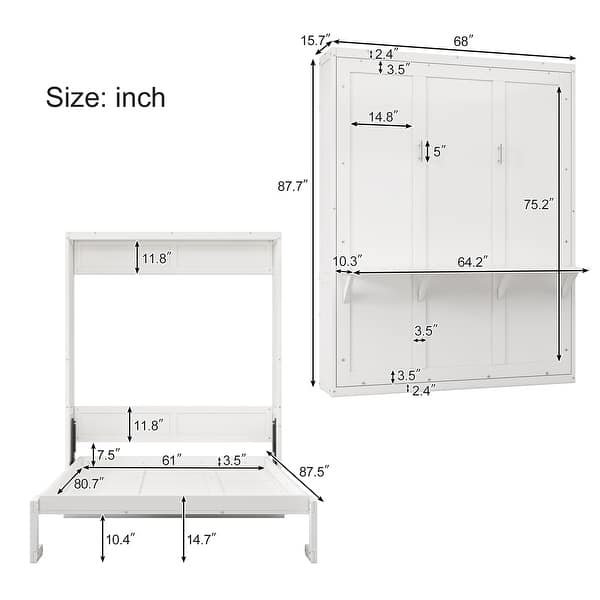 Murphy Bed Kit, Murphy Bed Queen Size Hardware Kit, Heavy Duty Vertical Wall Mount Adjustable Diy Folding Cabinet Frame Guestroom Easy Build 1 1 Installation Drawings