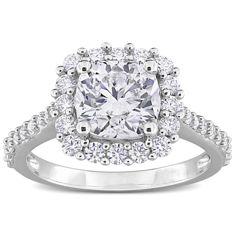 Miadora 2 3/4ct DEW Cushion-cut Created Moissanite Halo Ring in Sterling Silver