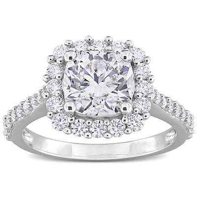 Miadora 2 3/4ct DEW Cushion-cut Created Moissanite Halo Ring in Sterling Silver