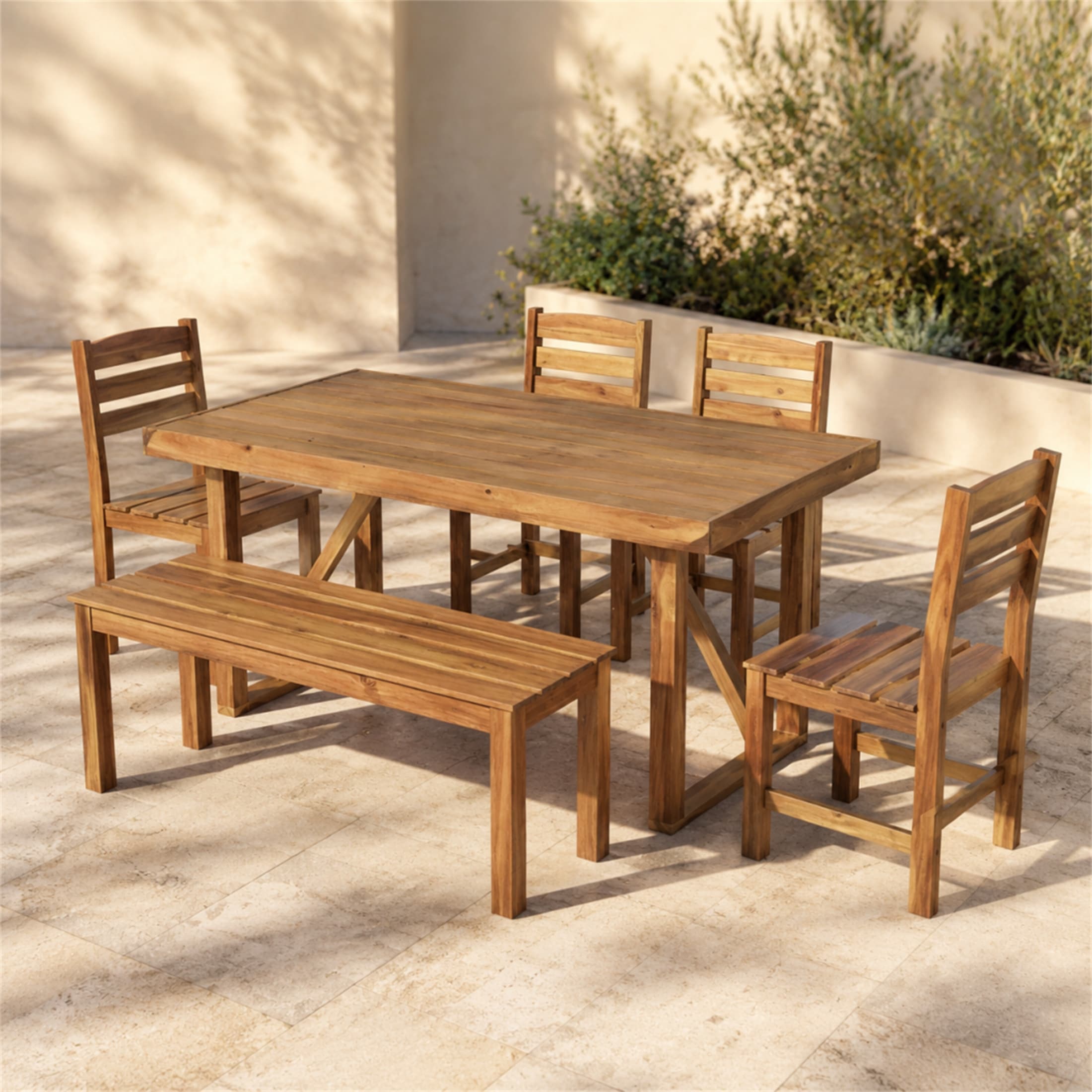 Acacia Wood 7-Piece Outdoor Dining Set with Bench