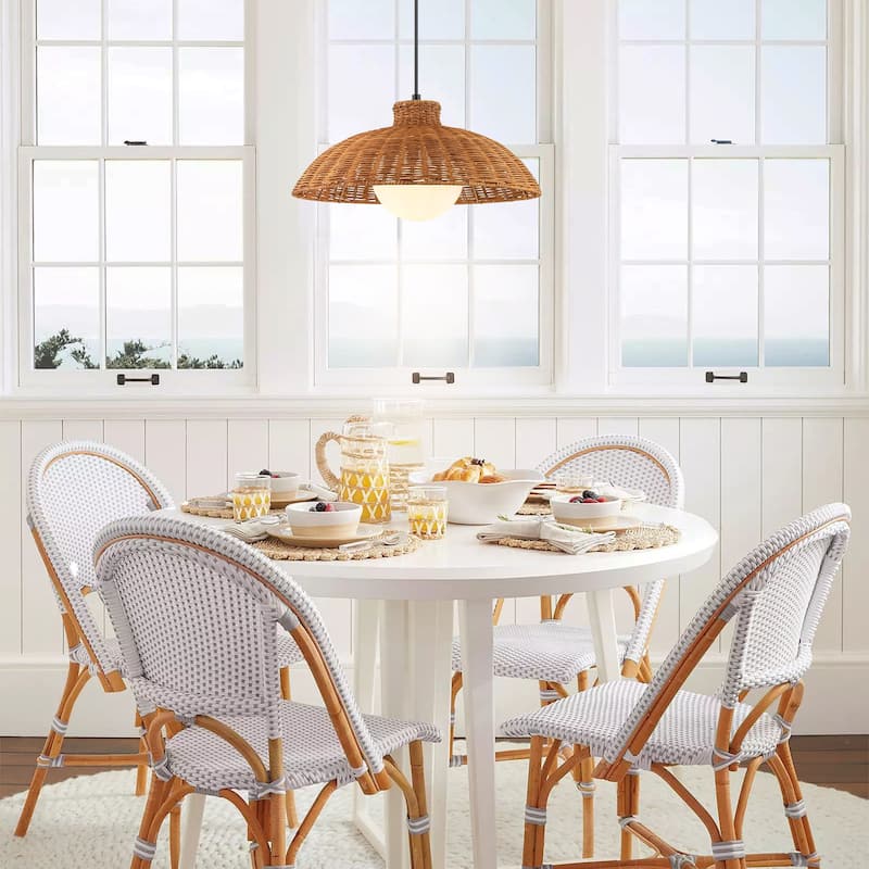 1-Light 15.7" W Farmhouse Brown Woven Rattan Dome Pendant lights for Dining Room, Living Room, Bedroom