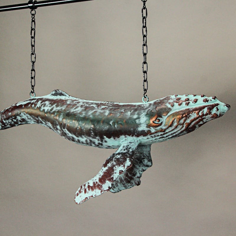 Metal Verdigris Copper Whale Wall Bracket Hanging Sculpture