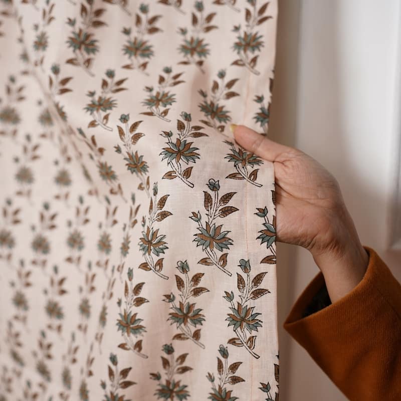 Fabdivine Handmade Block Print Floral Curtain Perfect for Room or Window Décor - 54" X 29" - Deepika- Brown, Grey