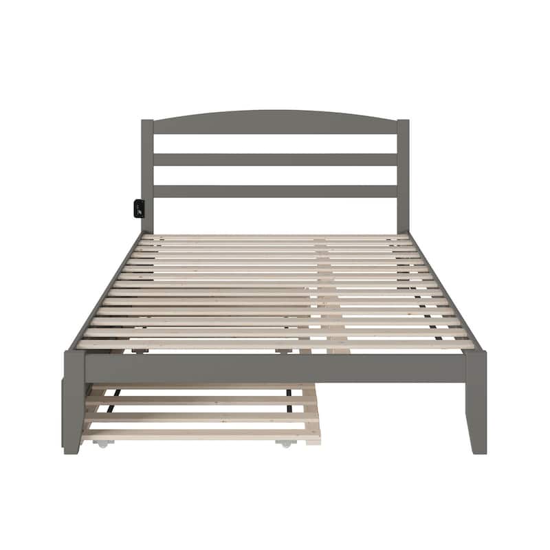 Platform Bed with Trundle & Charging Station - Twin XL Grey Modern Bed Frame