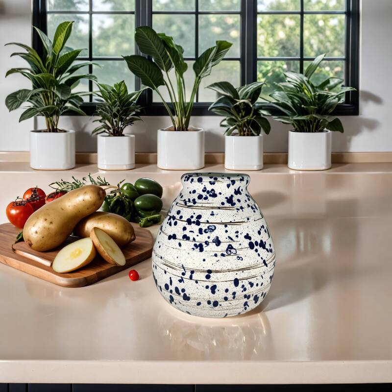 Blue Spot Ceramic Vase with Marine Splatter Design for Modern Decor