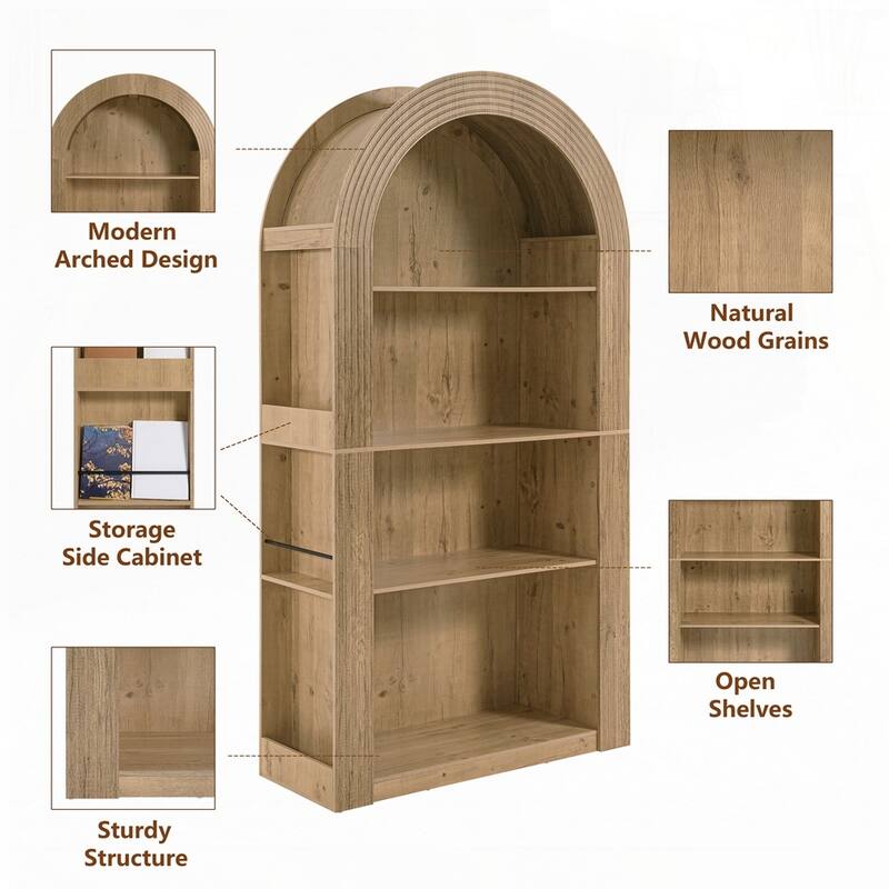 4-Tier Arched Storage Bookcase with Open Display Storage Shelf