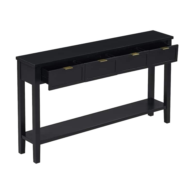 60" Rectangular Entryway Console Table with 4 Drawers & Bottom Shelf for Living Room Hallway Foyer