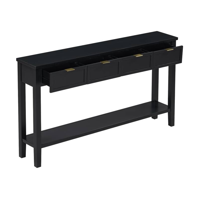 Rectangular Entryway Console Table Hallway Side Table with 4 Drawers & Bottom Shelf