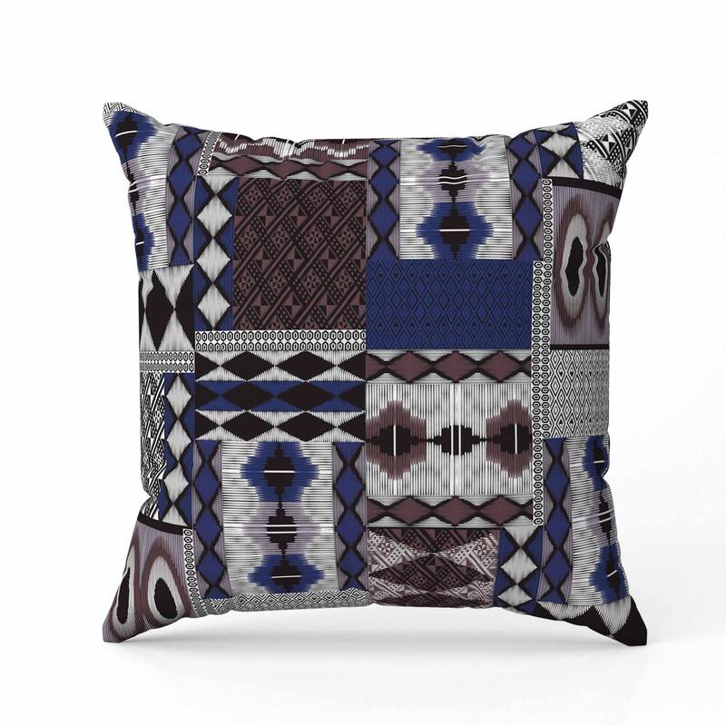 Patched Perfection Indoor/Outdoor Reversible Throw Pillow Blue and Quartz