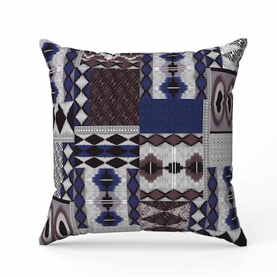 Patched Perfection Indoor/Outdoor Reversible Throw Pillow Blue and Quartz