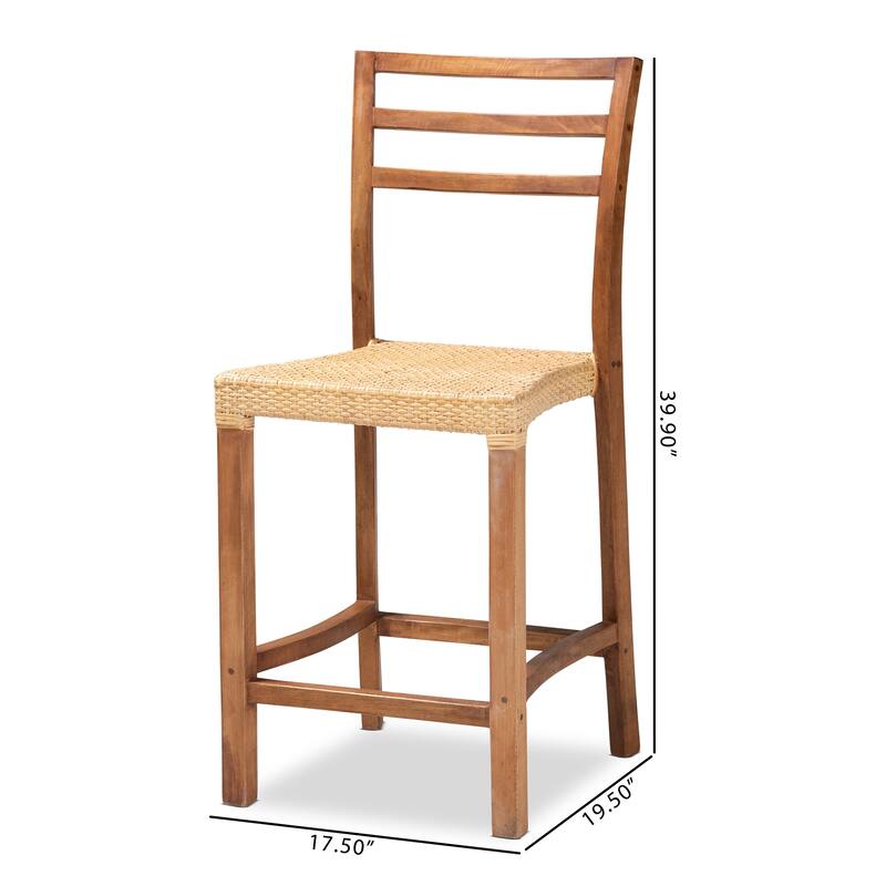 Arthur Mid-Century Wood & Natural Rattan Counter Stool