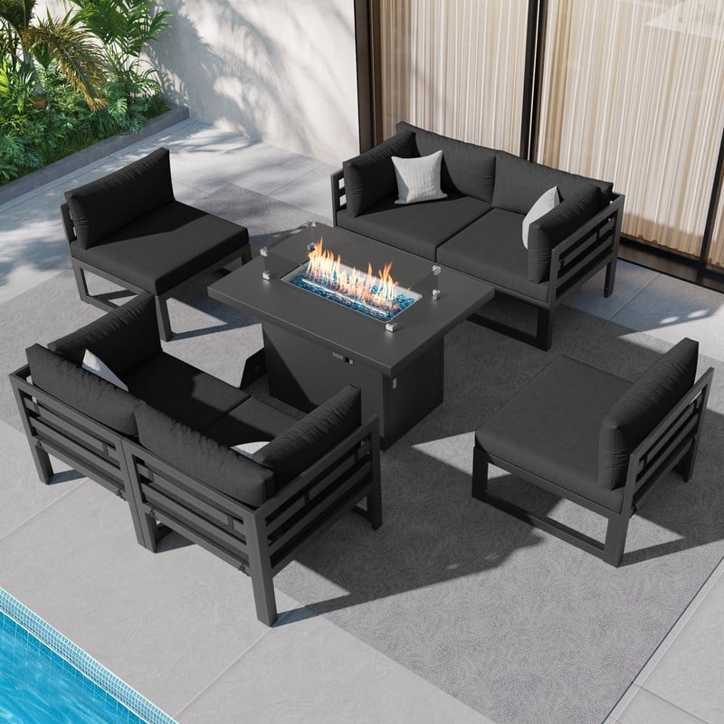 FINCATI 7 Piece Outdoor Furniture Aluminum Patio Set with 60,000 BTU Propane/Natural Gas Firepit Table - 7 Pieces