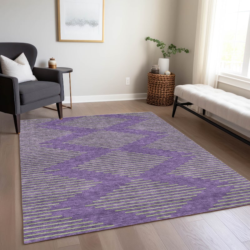 Machine Washable Indoor/ Outdoor Contemporary Geo Chantille Rug