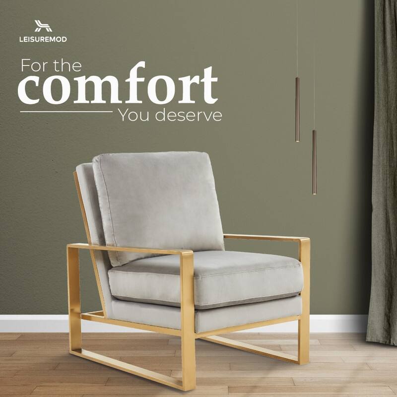 Jefferson Modern Velvet Accent Chair with Brushed Gold Frame, Removable Cushions, and Floor Protectors for Living Room or Office