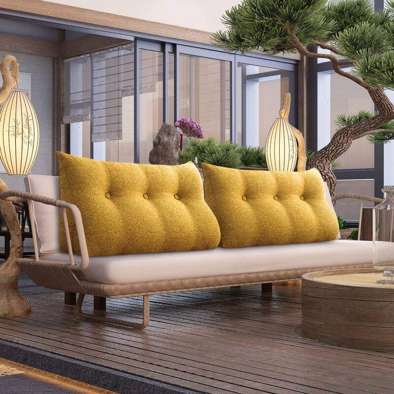 WOWMAX Bed Rest Wedge Bolster Pillow Yellow Linen Blend Decorative